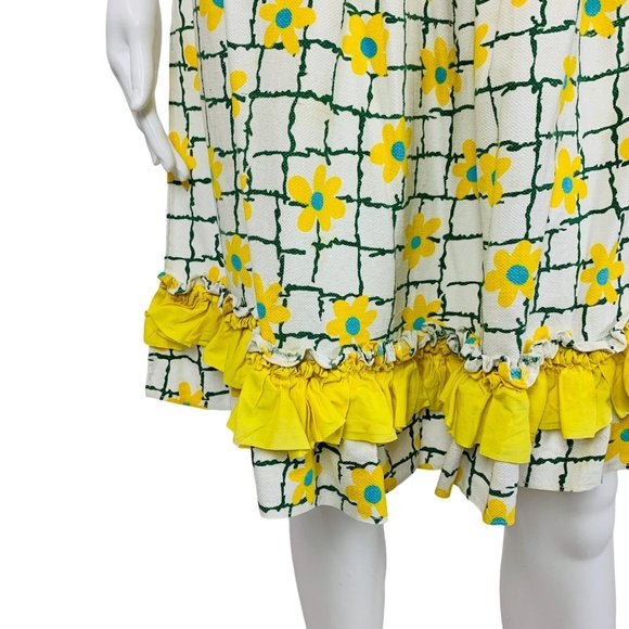 Vintage 50s Daisy Print Half Apron Blue And Yellow Handmade - Picture 5 of 8